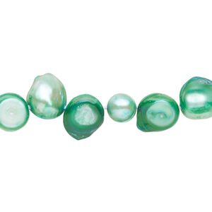 Freshwater pearl 1pkg1, top-drilled baroque, 15.5-16 inch dark teal green 8x7-14x9mm cultured