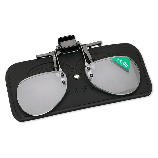 Magnifier, MagniClips&reg;, acrylic and vinyl, black and clear, +4 magnification clip-on style lenses. Sold individually. image number 0