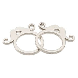 Ring, silver-plated "pewter" (zinc-based alloy), 2.75mm wide with 29x9mm mustache, size 8. Sold per pkg of 2.