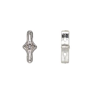 Spacer, glass rhinestone and silver-finished "pewter" (zinc-based alloy), clear, 15.5x7mm 2-strand, fits up to 5.5mm bead. Sold per pkg of 20.