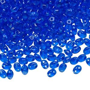 Bead, Preciosa Twin&trade;, Pressed Twin, Czech pressed glass, light cobalt, 5x2.5mm oval with 2 holes. Sold per 50-gram pkg.