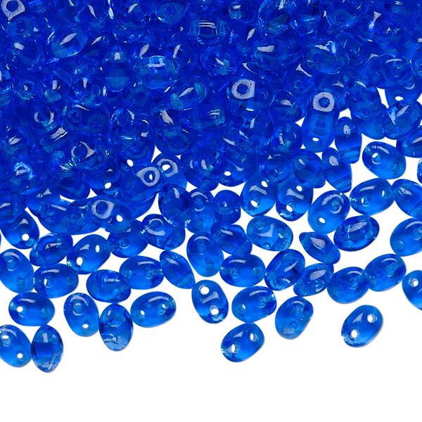 Bead, Preciosa Twin&trade;, Pressed Twin, Czech pressed glass, light cobalt, 5x2.5mm oval with 2 holes. Sold per 50-gram pkg. image number 0