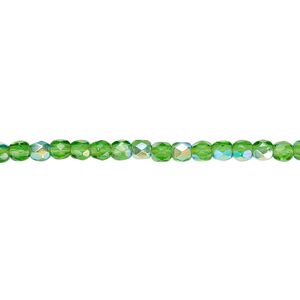 Bead, Czech fire-polished glass, emerald green AB, 3mm faceted round. Sold per 15-1/2" to 16" strand.