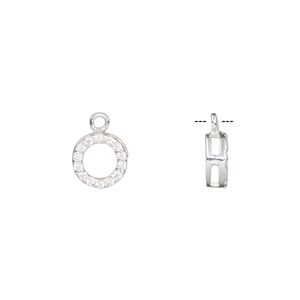 Drop, sterling silver and cubic zirconia, clear, 8mm single-sided open round. Sold individually.