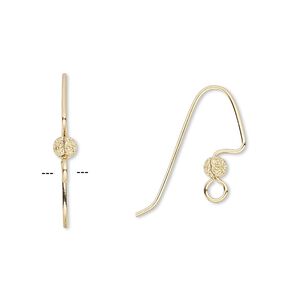 Ear wire fishhook 1pkg10 gold-plated, 18mm angular / 3.5mm stardust ball / perfect balance / open loop, 22 gauge brass 5 pair