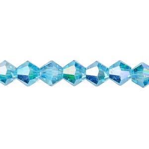 Bead 1pk transparent turquoise blue AB, Celestial Crystal&reg; 8mm bicone 15.5-16 inch