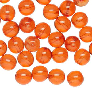 Bead 1pkg50 Czech dipped d&eacute;cor glass druk, orange, 8mm round.