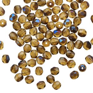 Bead 1pkg1 Czech fire-polished glass, 4mm faceted round, 1 mass mixed half-coated blue iris honey