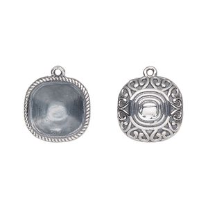 Drop, Almost Instant Jewelry&reg;, antiqued sterling silver, 14mm rounded square with 12mm cushion setting and decorative back with rope rim. Sold individually.