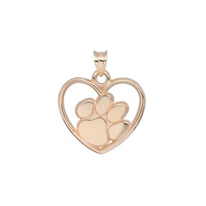 Pendant, 14Kt gold, 18x17mm single-sided Clemson Univeristy tiger paw print in heart, smooth back. Sold individually.