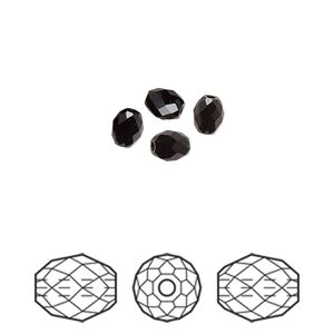 Bead 4pk jet, Crystal Passions&reg; 5x4mm olive briolette 5044