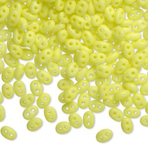 Seed bead, Preciosa Twin&trade; Czech glass, pkg/50g, 5x2.5mm oval, opaque matte neon yellow, (36786).