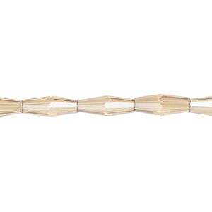 Bead, glass, crystal golden shadow, 12x4mm long bicone. Sold per 15-1/2 to 16-inch strand.