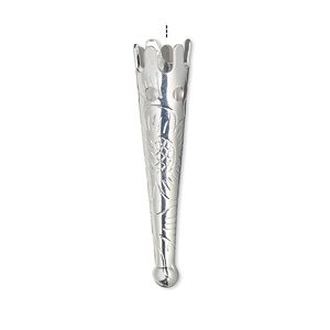 Bolo tip 1pkg100 silver-plated, 33x7mm / flower design / 6mm inside diameter, steel
