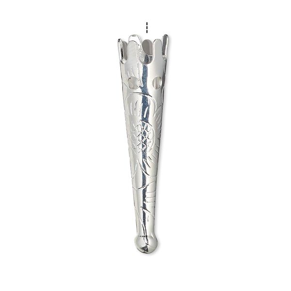 Bolo tip 1pkg100 silver-plated, 33x7mm / flower design / 6mm inside diameter, steel image number 0