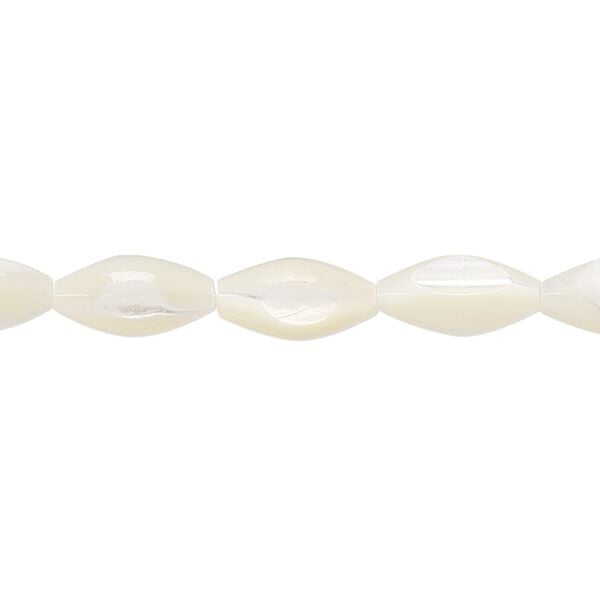 Mother-of-pearl shell 1pkg1, oval bead 15.5 to 16 inch white 12x6mm image number 0