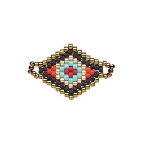 Link, Creative Touch, glass, bronze / copper / red, 20x18mm double-sided diamond. Sold individually.