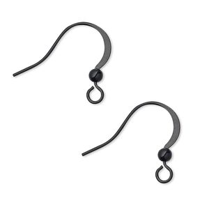 Ear wire fishhook 1pkg10 stainless steel / brass, 19mm flat / 3mm ball / open loop, 21 gauge electro-coated black 5 pair