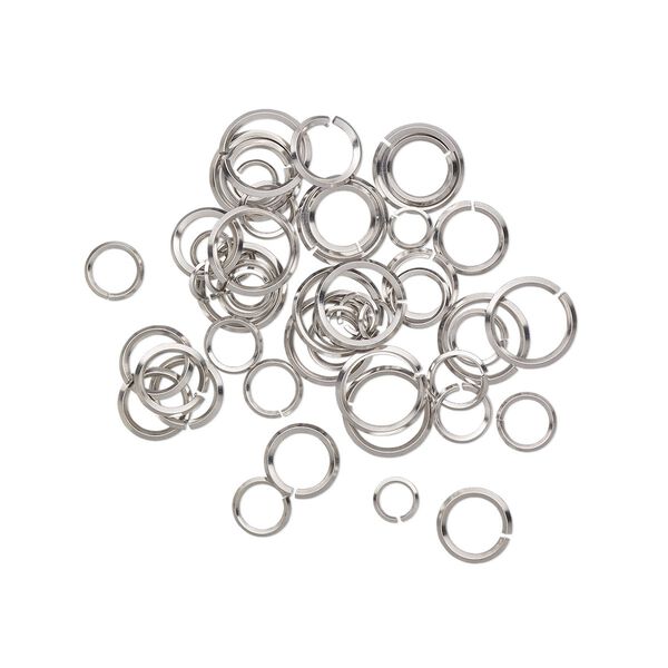Jump ring mix 1pkg50 stainless steel, 6-12mm round / diamond wire, 16-20 gauge / various inside diameter image number 0