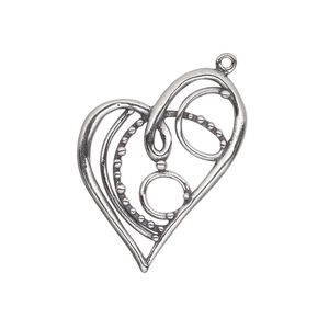 Charm, antiqued sterling silver, 28x20mm single-sided fancy open heart. Sold individually.