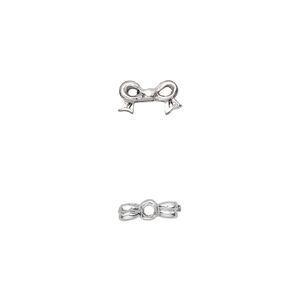 Bead, pewter (tin-based alloy), pkg/1, silver plate, 9x5mm double-sided bow, fits 4mm cube.