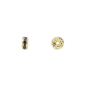 Bead 1pkg10 gold-finished, 5x2mm rondelle, brass / black rhinestone