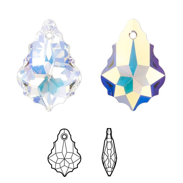 Drop 1pk crystal AB, Crystal Passions&reg; 22x15mm pendant baroque 6090 image number 0