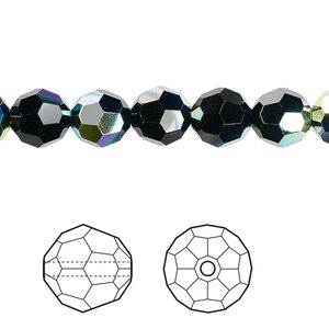 Bead 12pk jet AB, Crystal Passions&reg; 8mm round 5000