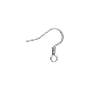 Ear wire fishhook 1pkg20, 16.5mm flat / 3.5mm coil / open loop, 22 gauge stainless steel 10 pair
