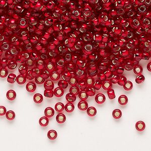 Seed bead, Preciosa Ornela Czech glass, pkg/50g, #8 rocaille, transparent silver-lined ruby, (97090).