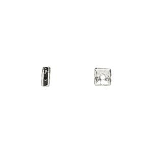 Bead 1pkg10 silver-plated, 4x2mm squaredelle, brass / black rhinestone