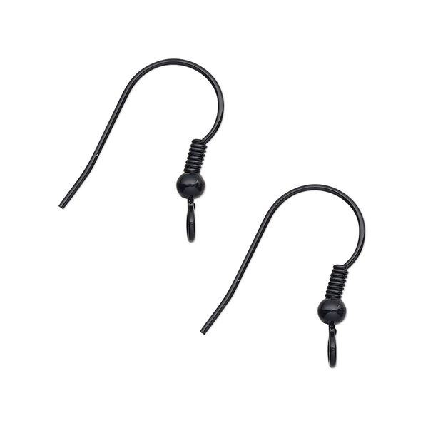 Ear wire fishhook 1pkg10 stainless steel / brass, 19mm / 3mm ball / 4mm coil / open loop, 21 gauge electro-coated black 5 pair image number 0
