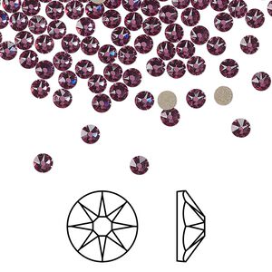 Flat back 144pk dark rose foil back, Crystal Passions&reg; 3-3.2mm rose round SS12 2088
