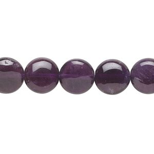 Amethyst 1pkg1, hand-cut puffed flat round bead natural 15.5-16 inch 10mm