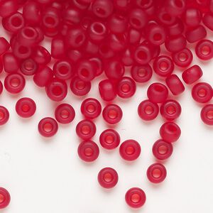 Seed bead, Miyuki, glass, pkg/25g, #6 rocaille, translucent matte ruby (RR-141F).