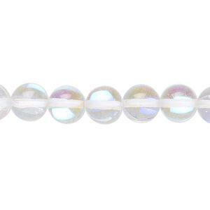 Bead, iridescent glass, transparent clear, 8mm round. Sold per 15-1/2" to 16" strand.