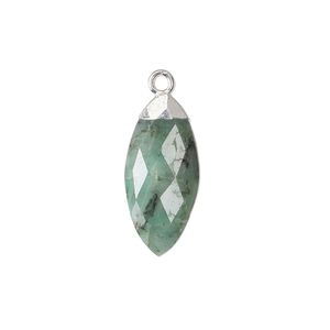Drop 1pkg1, sterling silver / silver-plated copper / emerald, 19x9mm hand-cut faceted puffed marquise