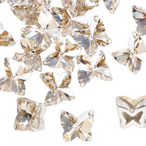 Sew-on 12pk honey silver plate, Preciosa Czech crystal 10mm spacer butterfly