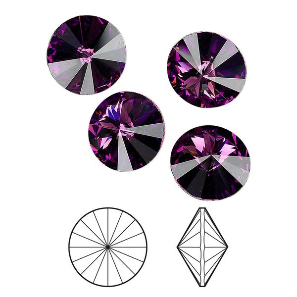 Chaton 144pk amethyst foil back, Swarovski&reg; 12mm rivoli 1122 image number 0