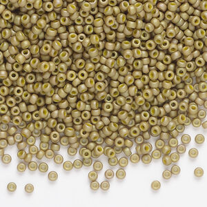 Seed bead, Miyuki, 1pkg250g, glass, #11 rocaille, opaque matte rainbow light olive (RR-2033)