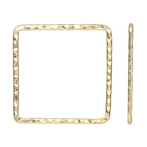 Component, gold-plated steel, 30mm double-sided undrilled hammered flat open square. Sold per pkg of 8.