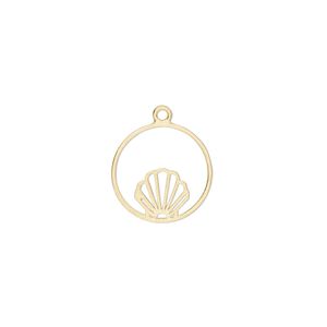 Charm Amoracast&reg; 1pkg1 sterling silver, 14mm double-sided cutout mermaid seashell round, brushed "vermeil" (gold finish)