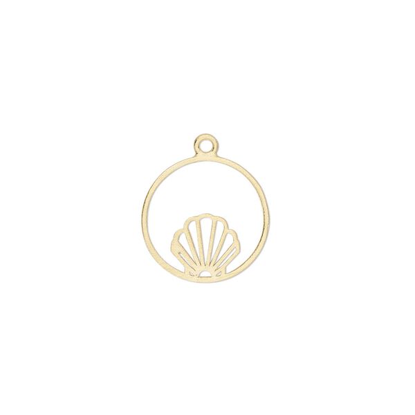Charm Amoracast&reg; 1pkg1 sterling silver, 14mm double-sided cutout mermaid seashell round, brushed "vermeil" (gold finish) image number 0