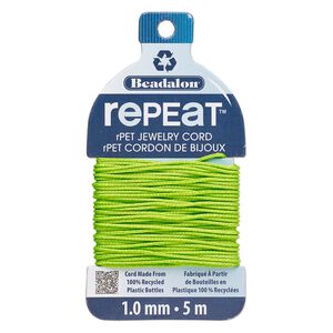 Cord, Beadalon&reg; RePEaT&trade;, recycled polyethylene, lime green, 1mm, 100-pound test. Sold per 5-meter card.