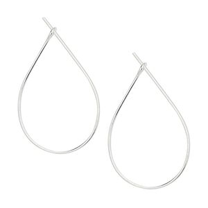 Ear wire 1pkg100 silver-plated, 27x17mm teardrop hoop, 23 gauge brass 50 pair