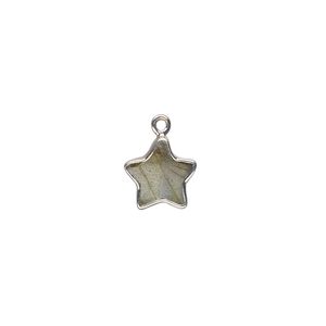 Drop sterling silver labradorite 1pk 10mm hand-cut flat double-sided star, natural