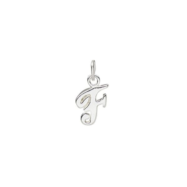 Charm, sterling silver, 10x7mm Champagne cursive alphabet letter "F." Sold individually. image number 0