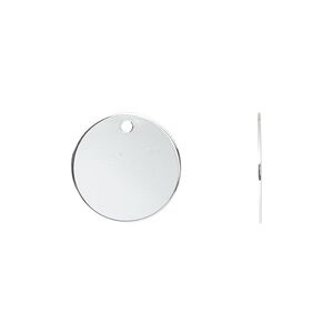 Drop, silver-plated brass, 15mm flat round. Sold per pkg of 500.