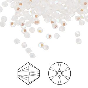 Bead 144pk white opal shimmer, Crystal Passions&reg; 3mm bicone 5328