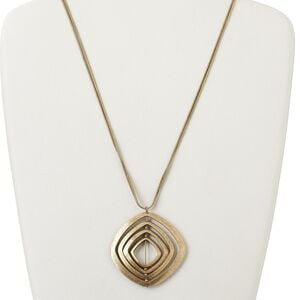 Necklace, antiqued brass-finished "pewter" (zinc-based alloy), steel and brass, 56x55mm graduated diamond, 24 inches with 4-inch extender chain and lobster claw clasp. Sold individually.